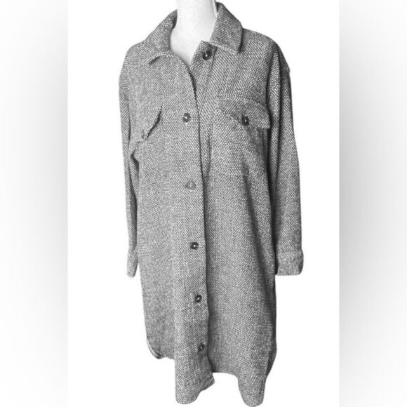 C By One Womens Black White Houndstooth Wool Coat Shacket Jacket Size 1X NWT - Picture 1 of 5